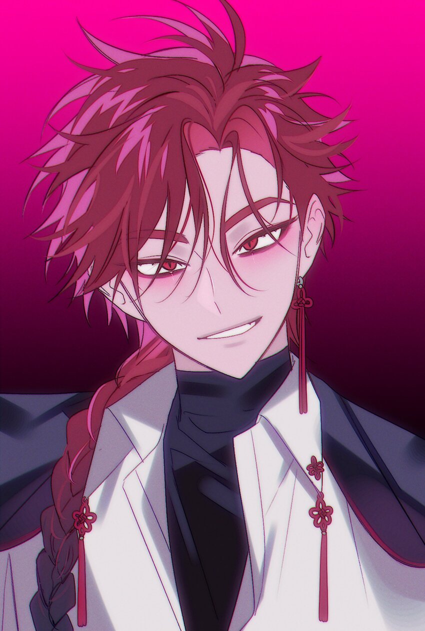 1boy, black_jacket, black_shirt, braid, braided_ponytail, chinese_clothes, chinese_knot, collared_shirt