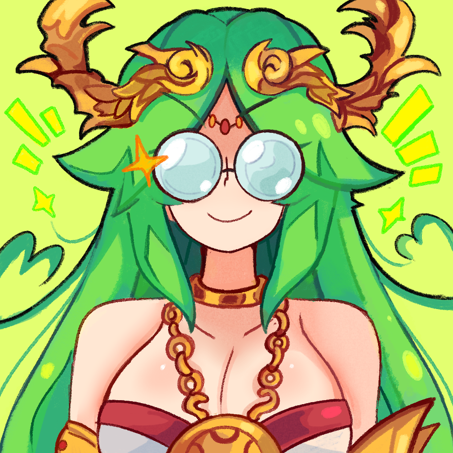 1girl, breasts, chain, circlet, coke-bottle_glasses, collarbone, glasses, gold_chain