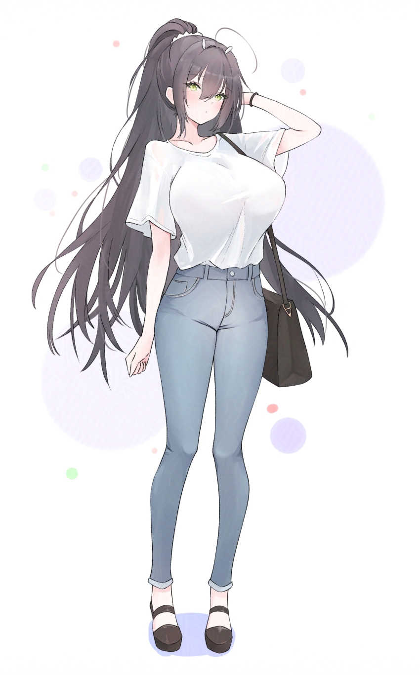 1girl, :o, adjusting_hair, ahoge, alternate_costume, alternate_hair_length, alternate_hairstyle, arm_up