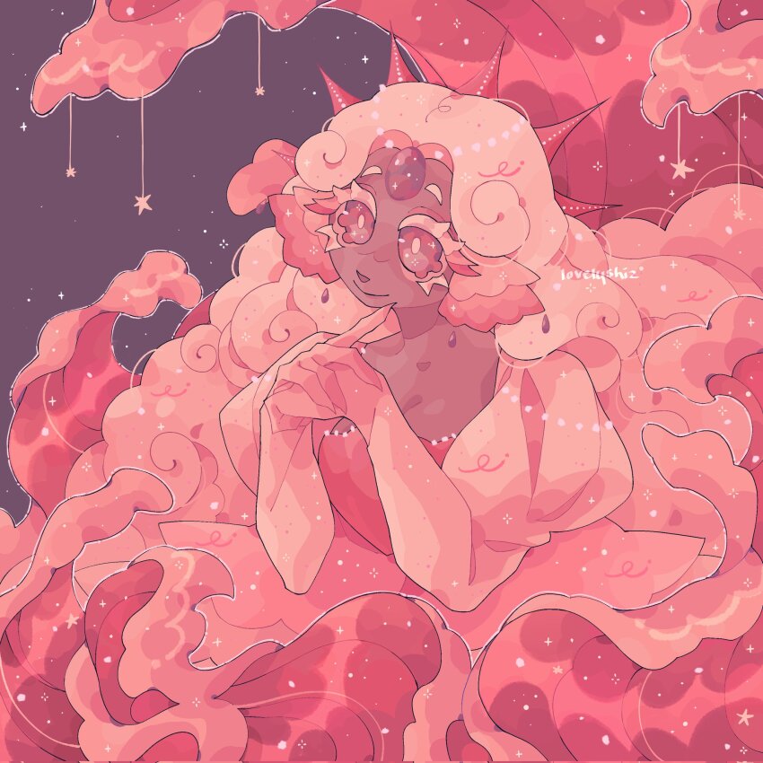 1girl, black_pearl_cookie, colored_skin, cookie_run, cookie_run:_kingdom, curly_hair, dress, elbow_gloves