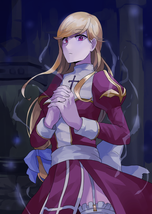 1girl, aura, back_bow, bio_lab, blonde_hair, bow, closed_mouth, commentary_request