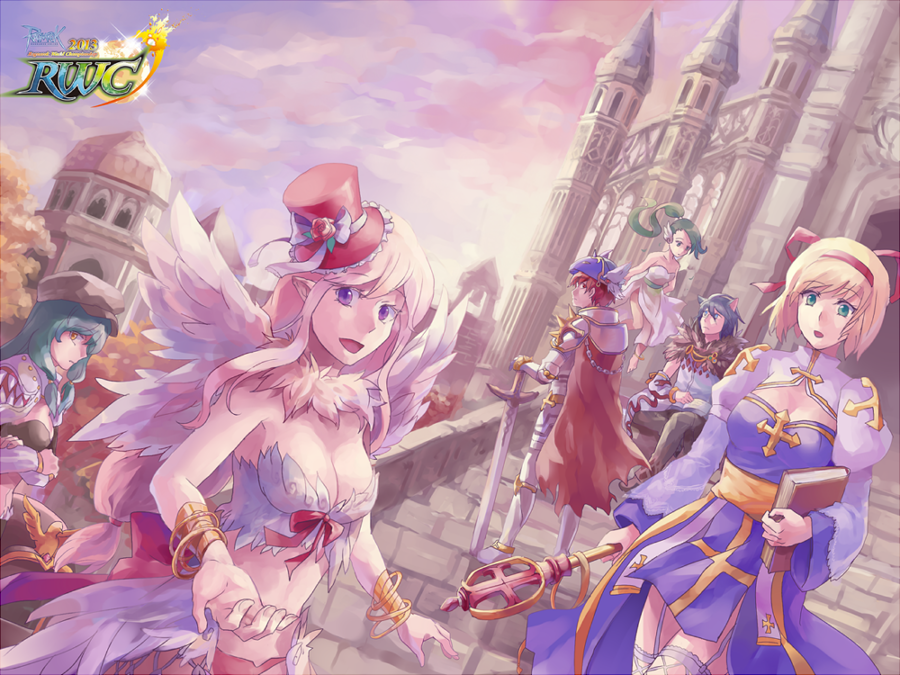 2013, 2boys, 4girls, animal_ears, arch_bishop_(ragnarok_online), argyle_clothes, argyle_shirt, armor