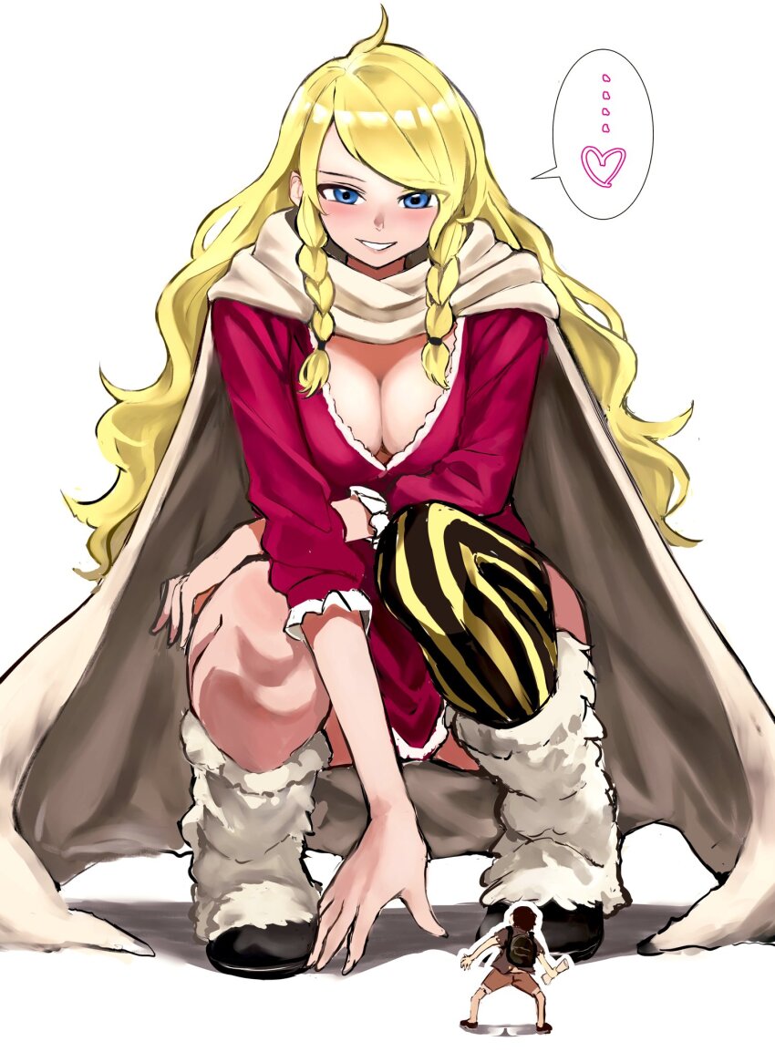 ..., 1boy, 1girl, asymmetrical_bangs, blonde_hair, blue_eyes, blush, braid