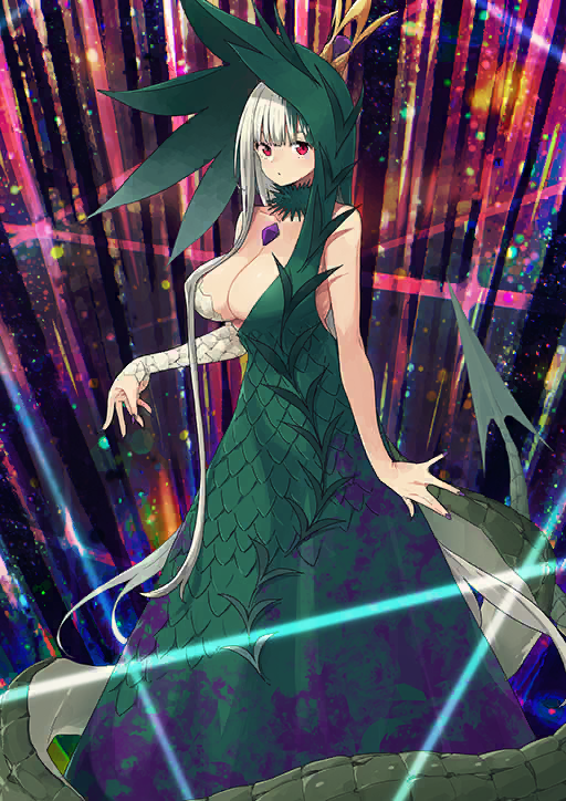 1girl, arm_at_side, biscione_(fate), biscione_(third_ascension)_(fate), breasts, chest_jewel, choker, cleavage