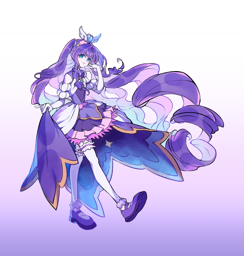 1girl, absurdly_long_hair, absurdres, bare_shoulders, blue_eyes, blue_scrunchie, blunt_bangs, bow