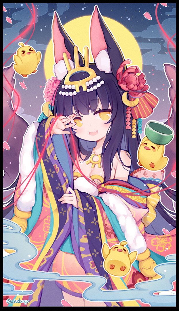 1girl, animal_ear_fluff, animal_ears, armpit_crease, artist_name, azur_lane, black_border, black_hair