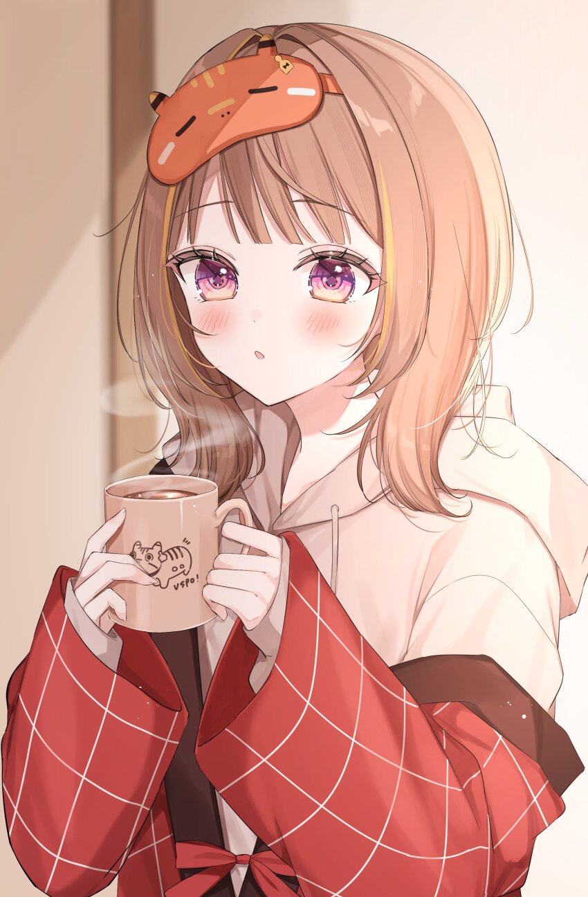 1girl, :o, absurdres, blonde_hair, blurry, blurry_background, blush, brown_hair