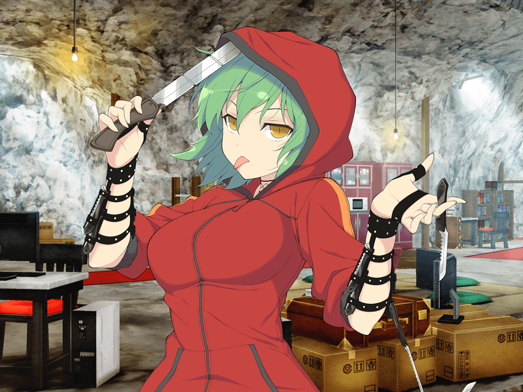 1girl, blush, bookshelf, box, breasts, cabinet, cardboard_box, cave