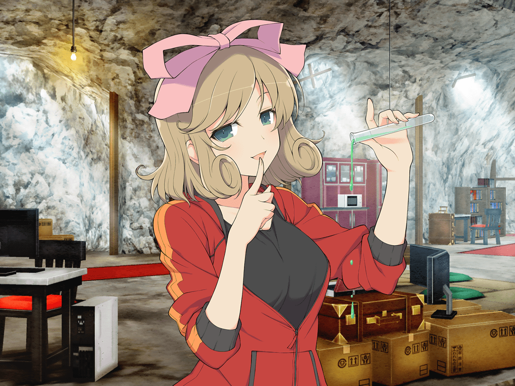 1girl, :d, black_sports_bra, blush, bookshelf, bow, box, breasts