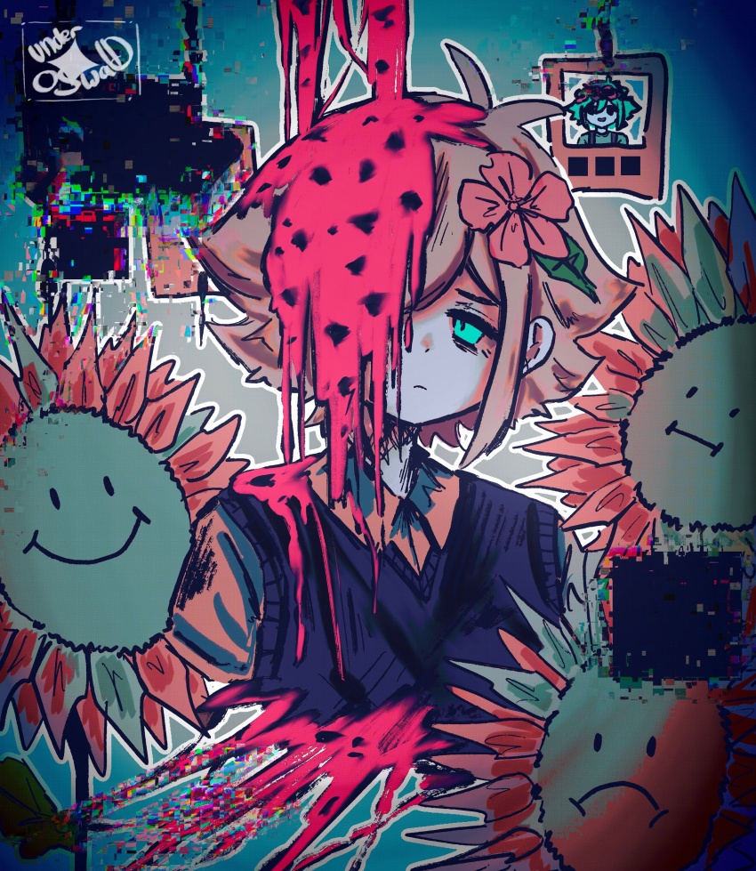 1boy, absurdres, antenna_hair, artist_name, basil_(faraway)_(omori), basil_(headspace)_(omori), basil_(omori), black_sweater_vest