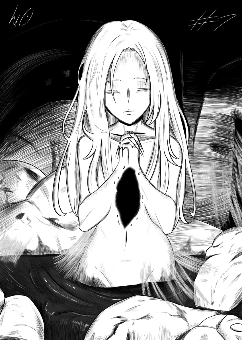 1girl, absurdres, arthropod_girl, closed_eyes, closed_mouth, collarbone, commentary, dark_souls_(series)