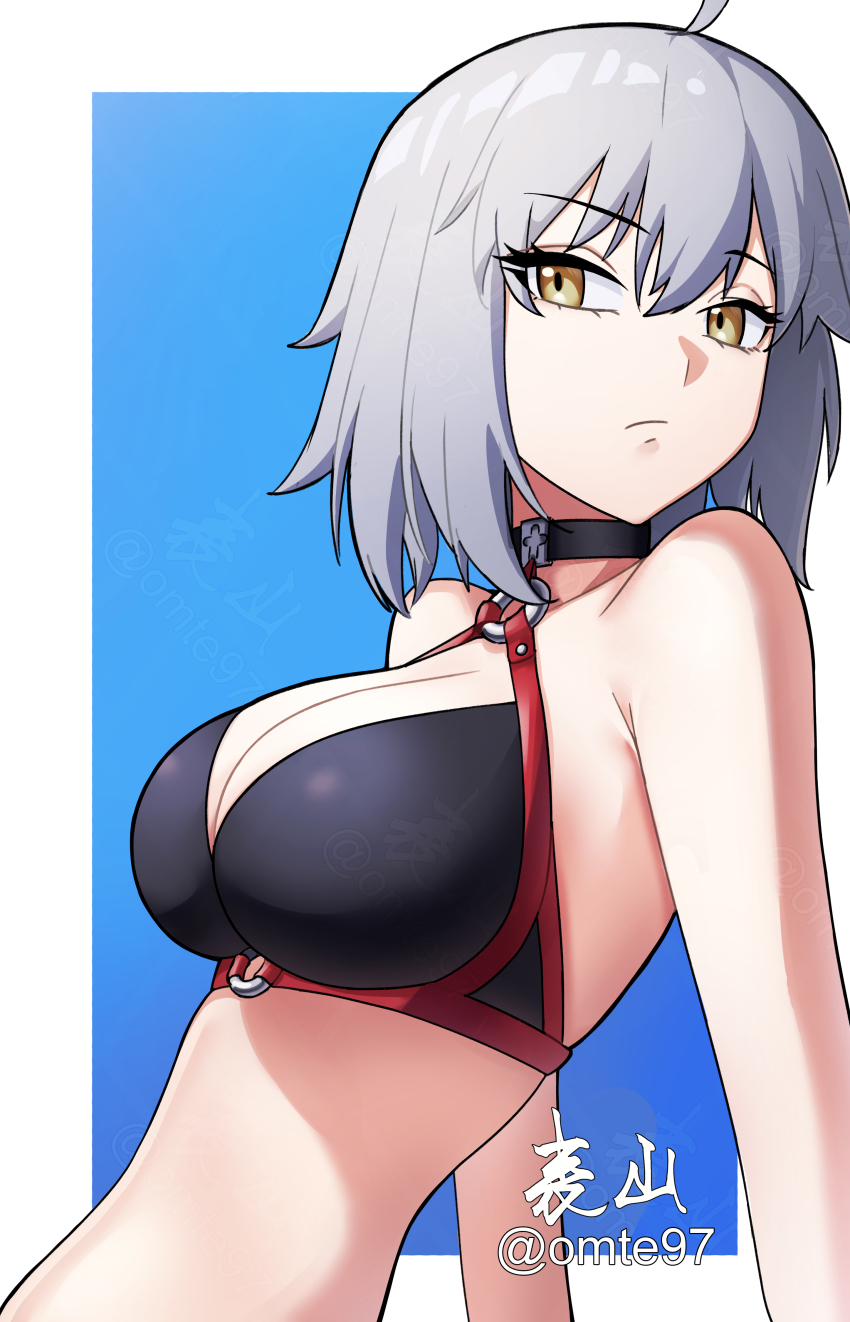 1girl, absurdres, ahoge, bare_shoulders, bikini, black_bikini, breasts, choker