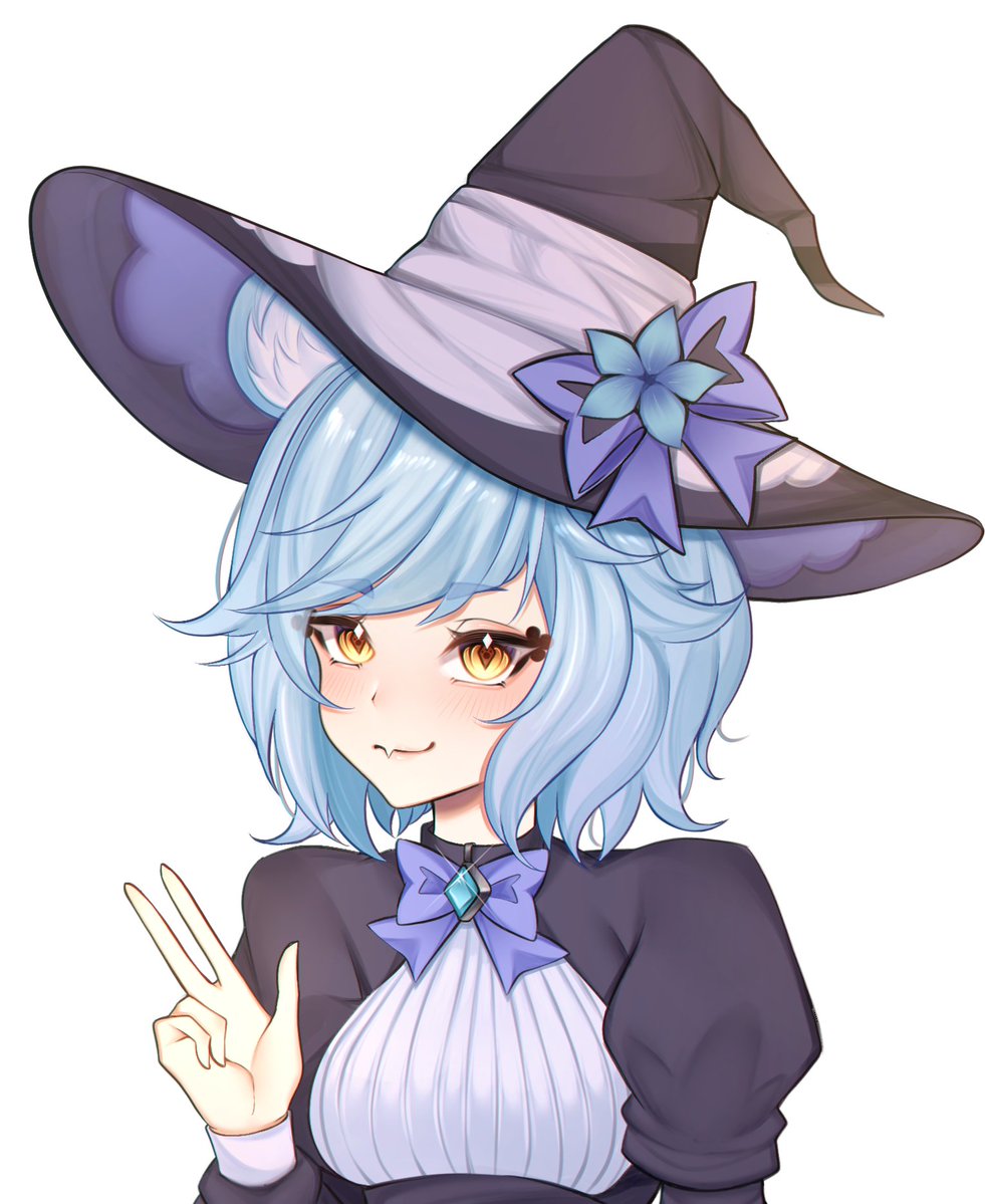 1girl, animal_ear_fluff, animal_ears, bear_ears, bear_girl, black_hat, blue_eyes, bow