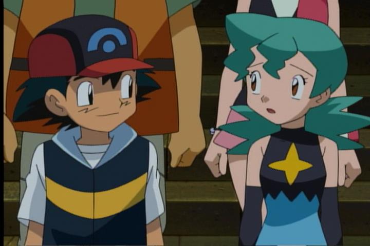 2boys, 2girls, aged_down, anime_screenshot, ash_ketchum, bare_shoulders, brock_(pokemon), dawn_(pokemon)