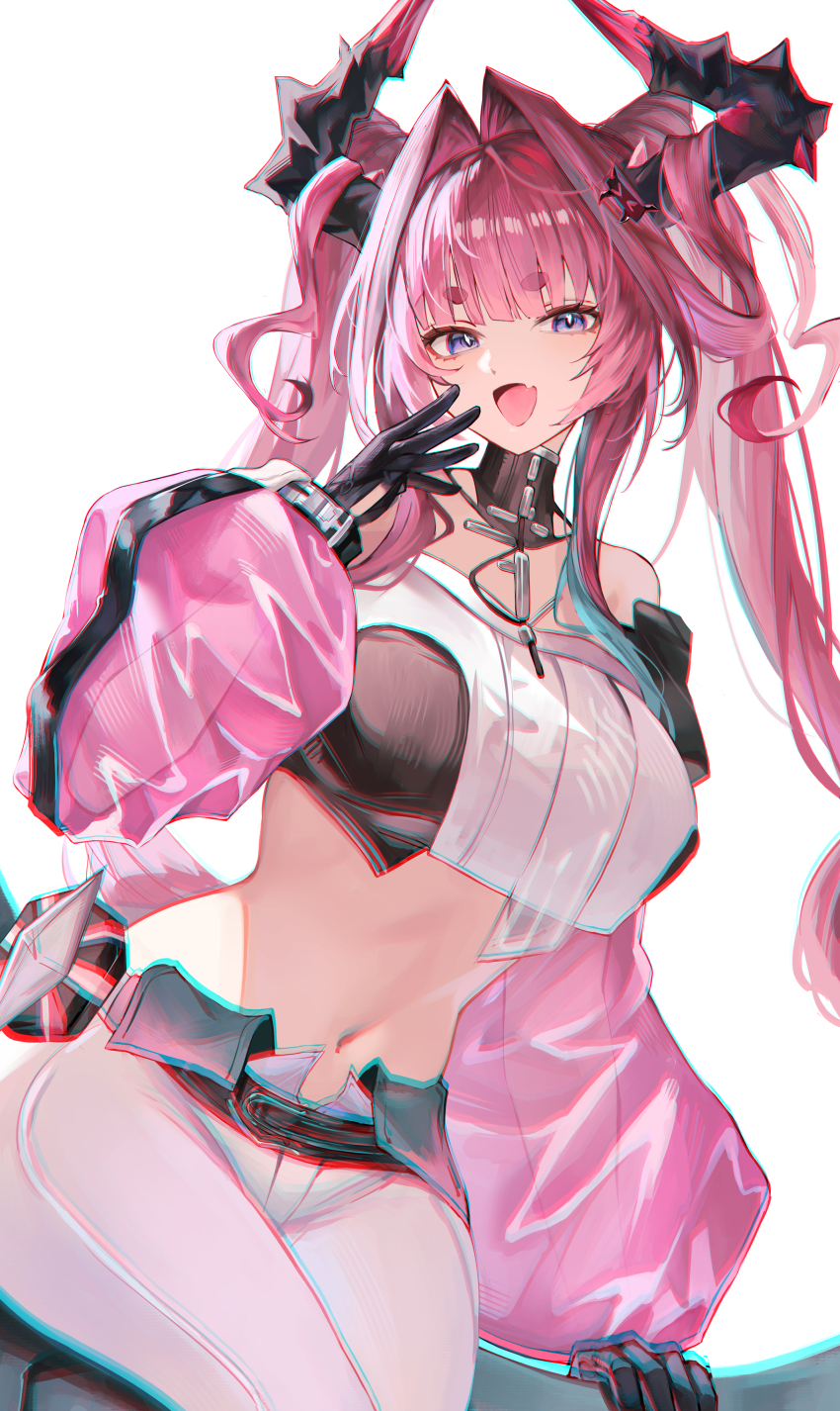 1girl, absurdres, arknights, arknights:_endfield, bare_shoulders, black_horns, blue_eyes, blush