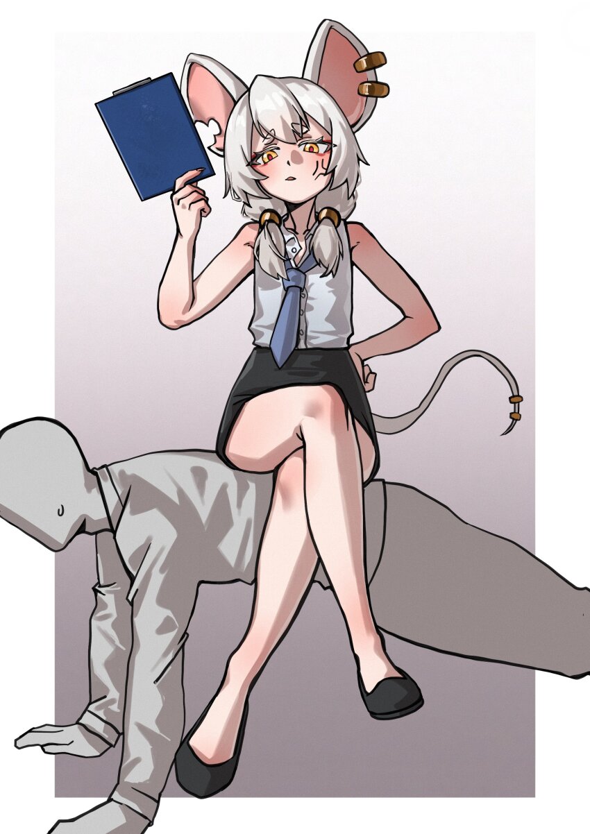 1boy, 1girl, absurdres, anger_vein, angry, animal_ears, blush, crossed_legs