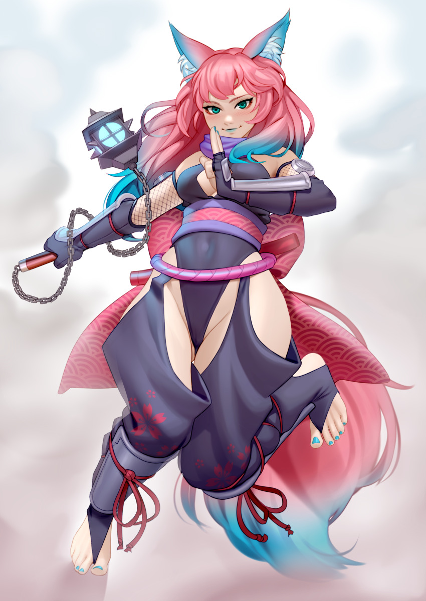 1girl, absurdres, animal_ear_fluff, animal_ears, arm_guards, black_gloves, black_leotard, blue_hair