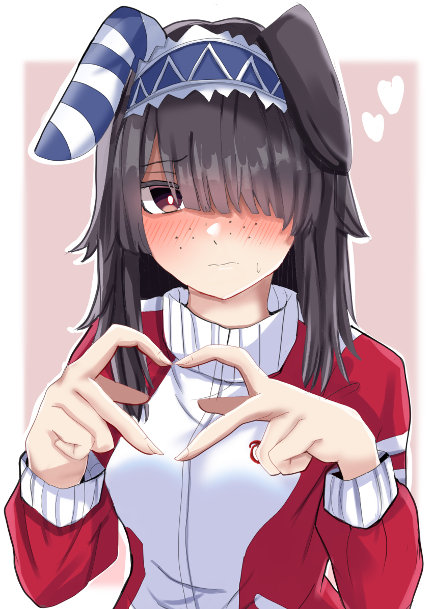 1girl, alternate_costume, amakaze16, animal_ears, blunt_bangs, blush, breasts, brown_hair