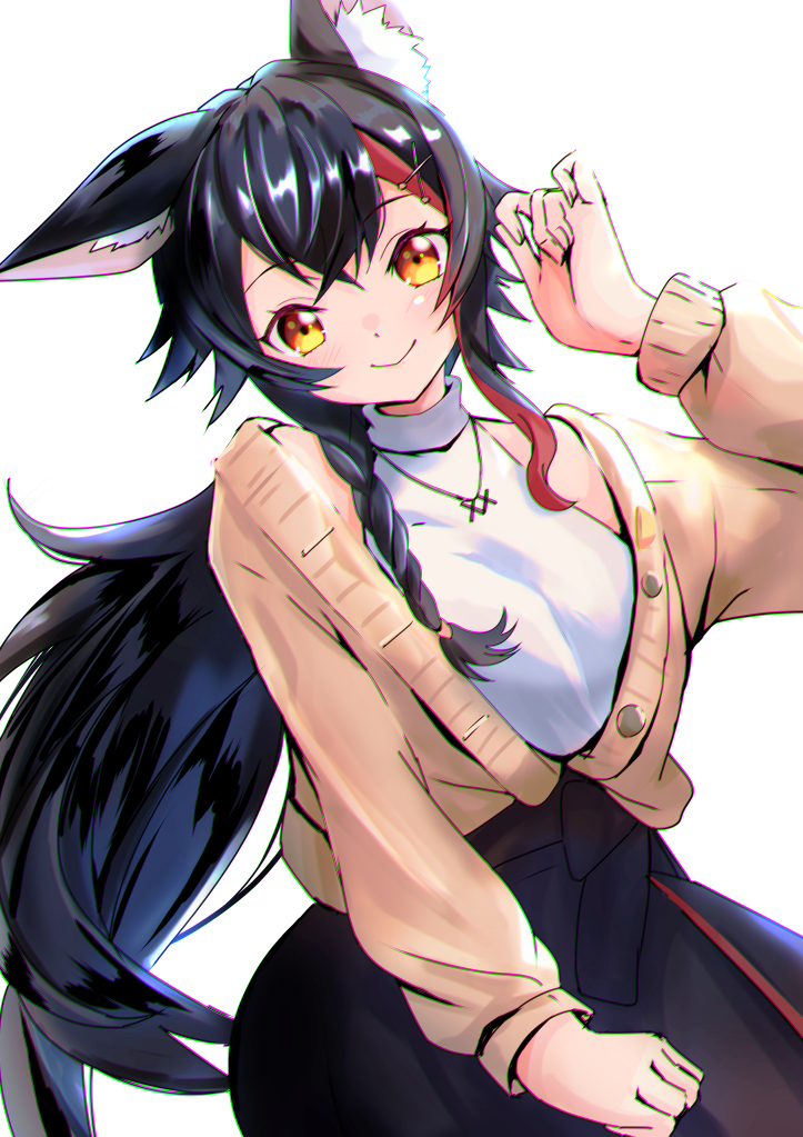 1girl, animal_ear_fluff, animal_ears, black_skirt, hair_ornament, hairpin, hololive, long_hair