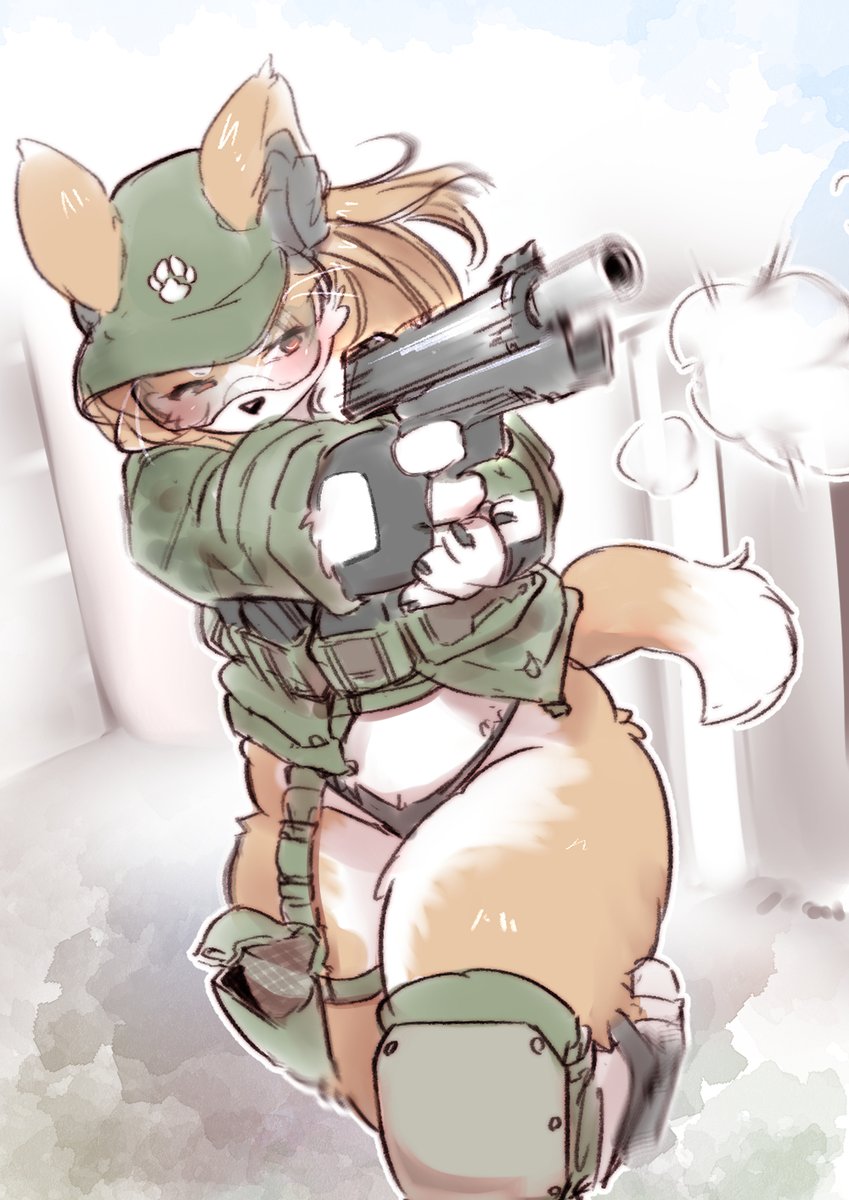 1girl, airsoft_corgi_(yazawa_owl), animal_ear_fluff, animal_ears, breasts, brown_hair, dog, dog_ears