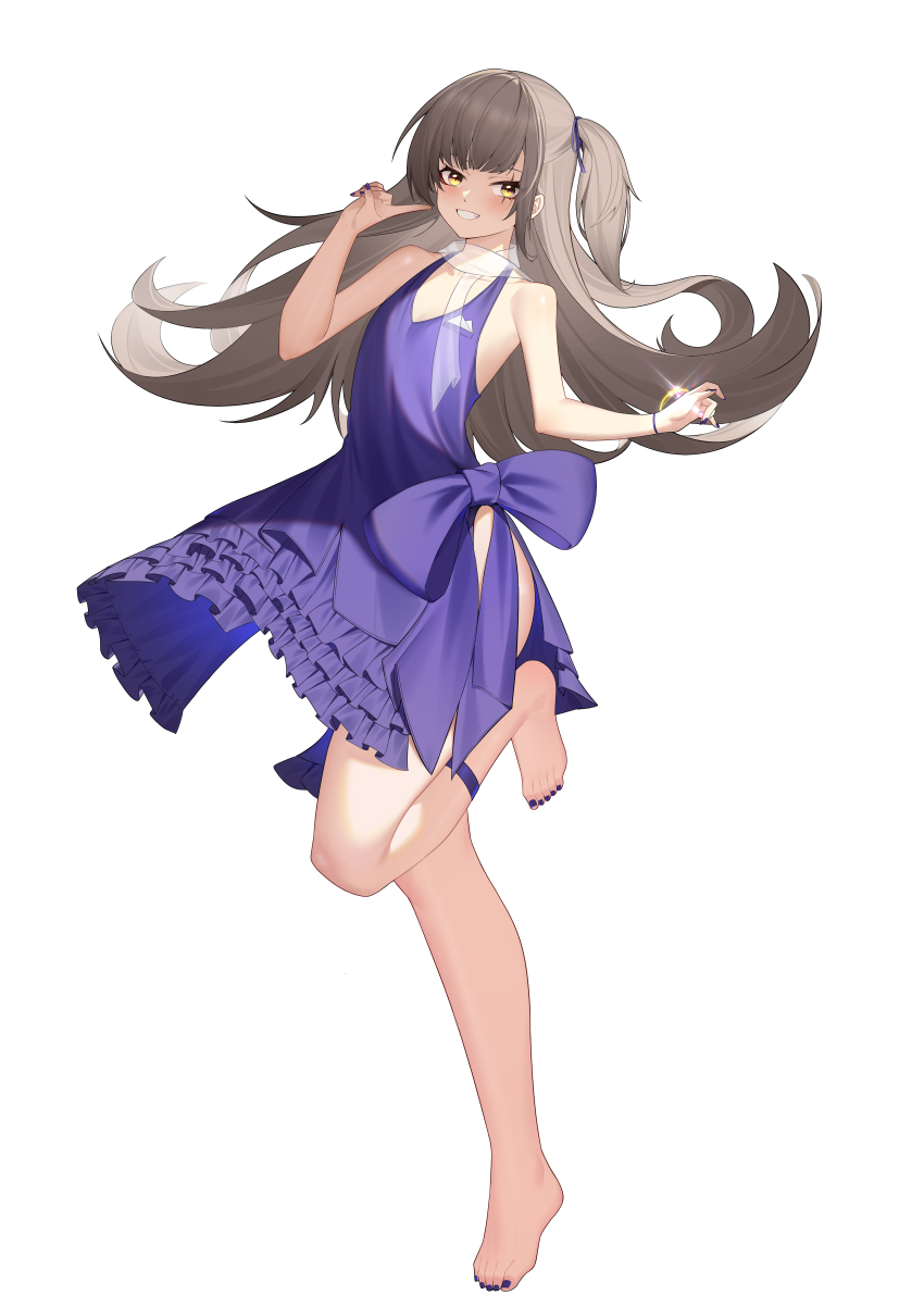 absurdres, barefoot, black_nails, brown_hair, dress, evening_gown, girls'_frontline, girls'_frontline_2:_exilium