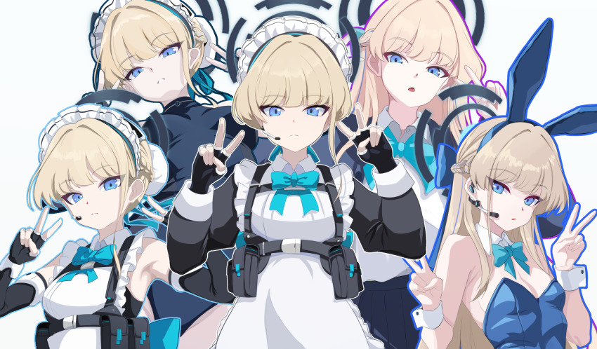 1girl, ammunition_pouch, animal_ears, apron, armpits, bare_shoulders, black_gloves, blonde_hair