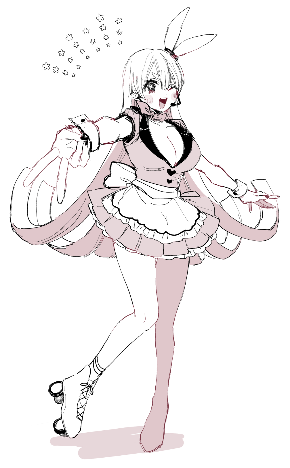 1girl, animal_ears, bandana, bandana_around_neck, breasts, cleavage, collarbone, dress