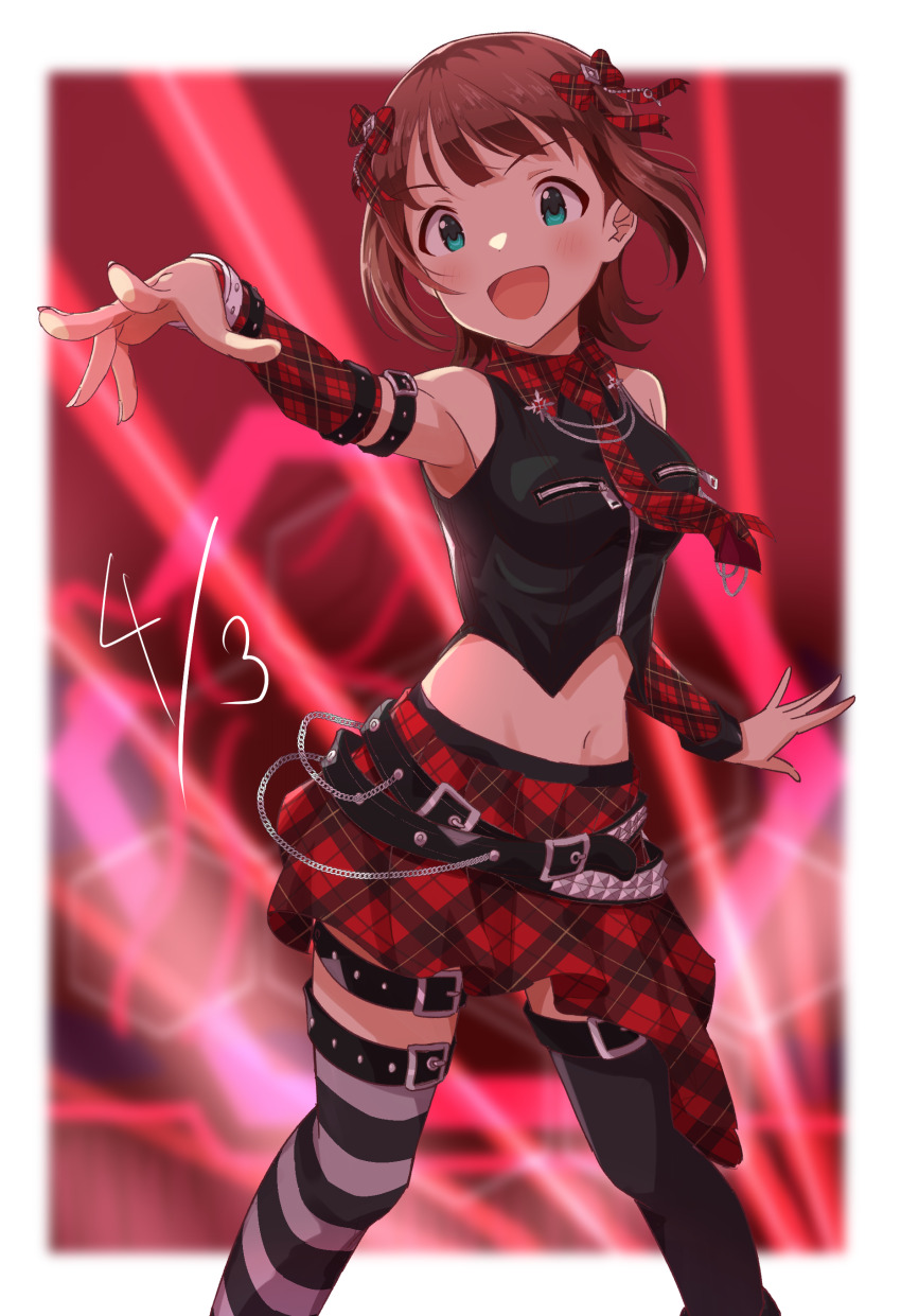 1girl, absurdres, amami_haruka, arm_belt, armpits, asymmetrical_legwear, belt, black_belt