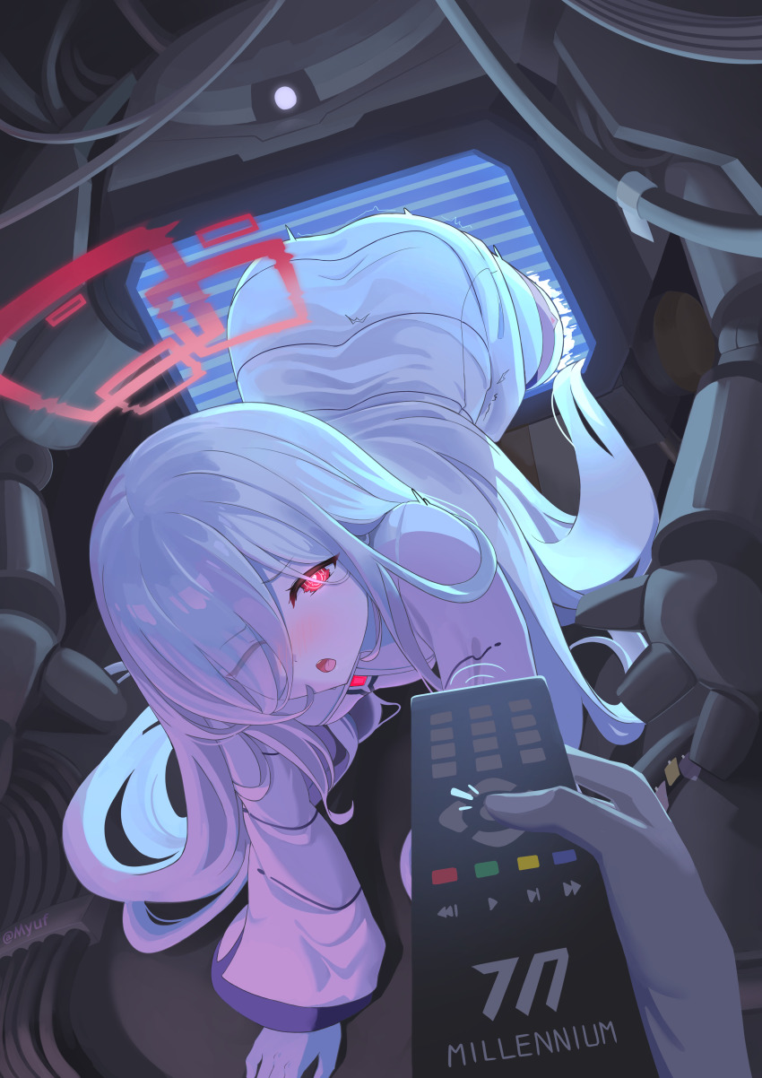 1girl, 1other, absurdres, ass, blue_archive, blush, colored_skin, commentary