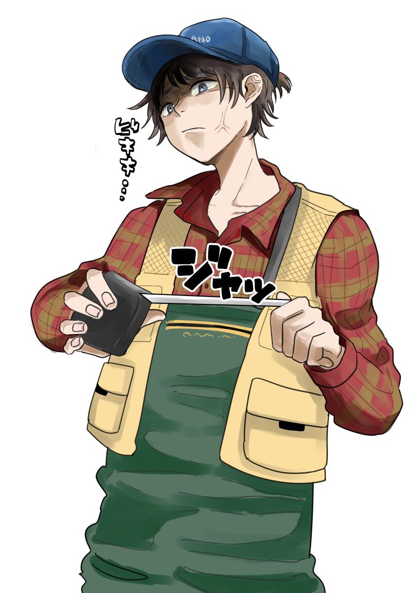 1boy, absurdres, anger_vein, baby_walkure, baseball_cap, black_hair, blue_eyes, blue_hat