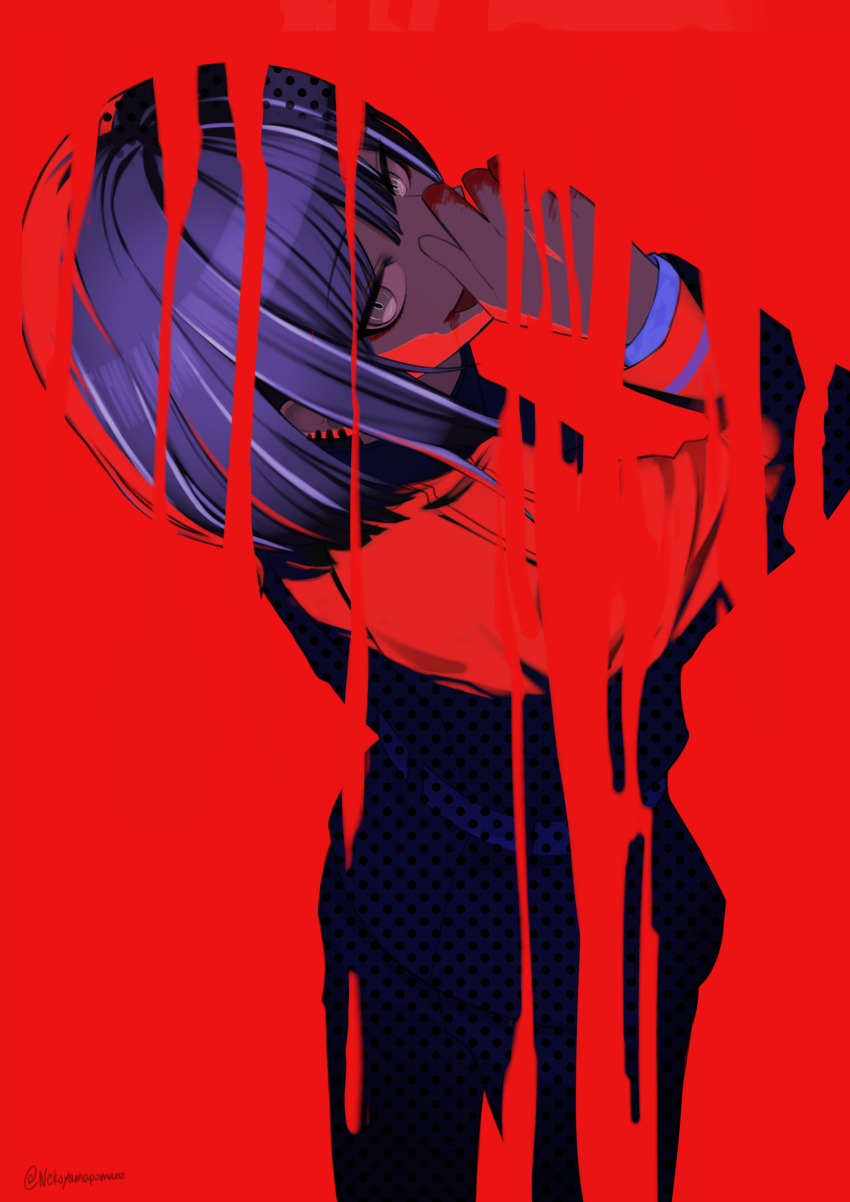 1boy, :d, absurdres, belt, blood, blood_on_face, blood_on_hands, cowboy_shot