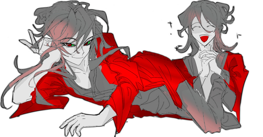 2boys, ^_^, black_hair, black_hanfu, chinese_clothes, closed_eyes, coat, dao_gui_yi_xian