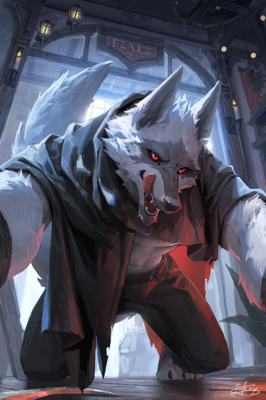 1boy, abs, all_fours, animal_ears, artist_name, bara, barefoot, black_pants