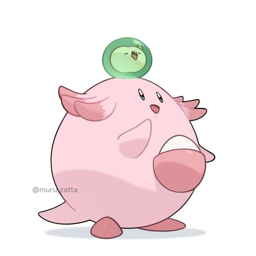arm_up, blue_eyes, chansey, closed_eyes, colored_skin, commentary_request, diamond_mouth, egg