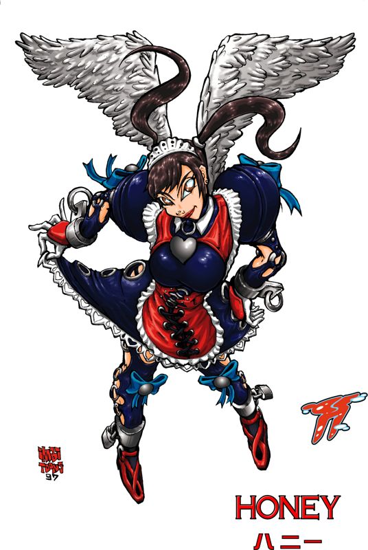 1girl, armor, armored_dress, black_hair, bow, brown_hair, character_name, cuffs