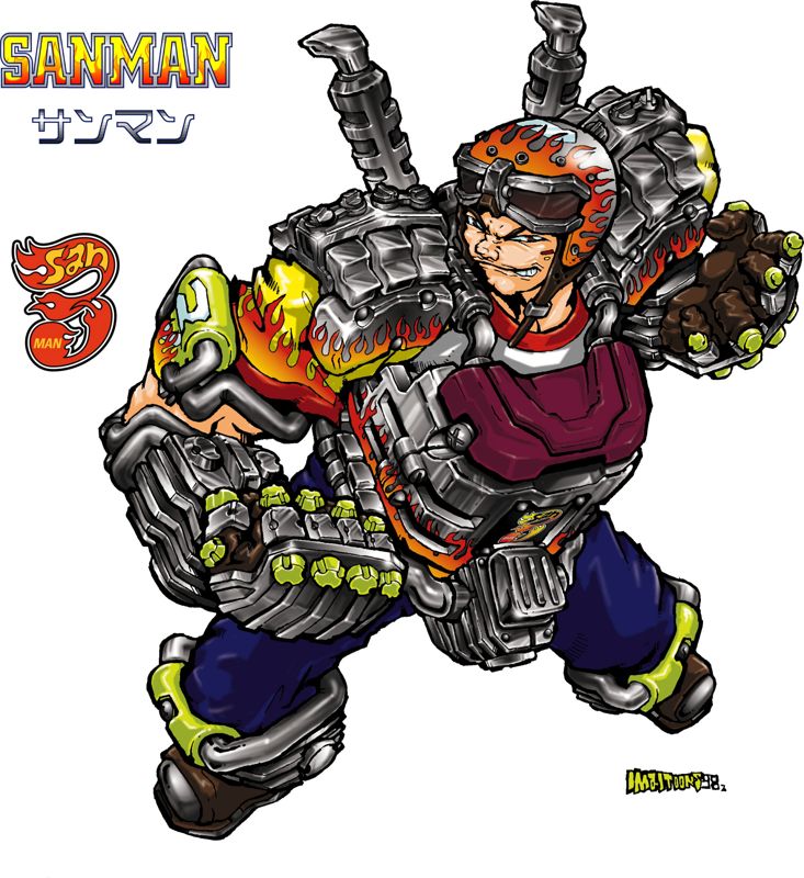 1boy, armor, armored_gloves, brown_eyes, character_name, exhaust_pipe, fighting_vipers, fighting_vipers_2