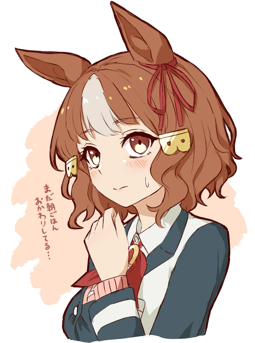 1girl, animal_ears, belno_light_(umamusume), black_jacket, bob_cut, bow, brown_eyes, brown_hair