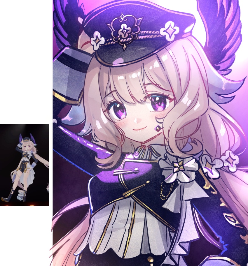 1girl, absurdres, arm_up, blonde_hair, blush, breasts, enna_alouette, flower