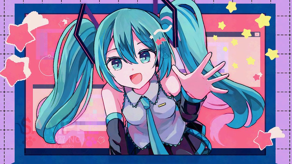 aqua_eyes, aqua_hair, aqua_nails, aqua_necktie, black_skirt, black_sleeves, detached_sleeves, grey_shirt