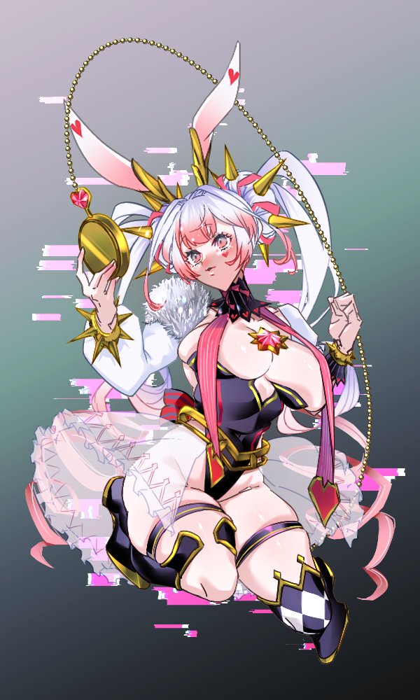 1girl, animal_ears, black_leotard, breasts, cleavage, donut_hair_bun, double_bun, drill_hair