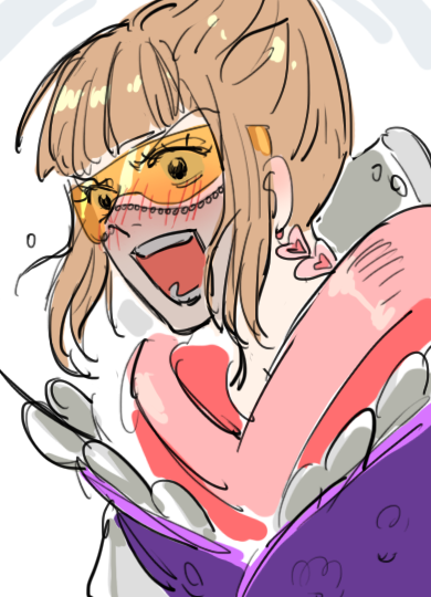 1girl, black_eyes, blush, brown_hair, bubble, celestial_dragons_(one_piece), collar, earrings, eyelashes, heart, heart_earrings, jewelry, one_piece, open_mouth, raine_(acke2445), saint_shalria, short_hair, sidelocks, sketch, sunglasses, teeth