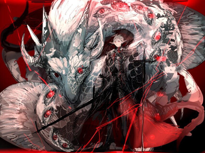 1boy, arm_up, armor, black_background, black_boots, black_cape, black_pants, black_scales