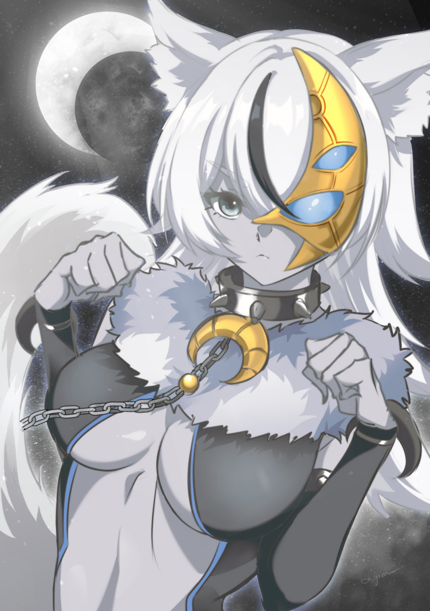 1girl, absurdres, animal_ears, black_bodysuit, black_hair, bodysuit, breasts, chain