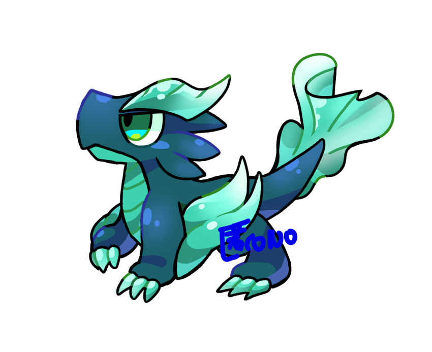 character_request, commentary_request, dragon, dragon_village_(series), dragon_village_collection, fins, green_eyes, looking_to_the_side