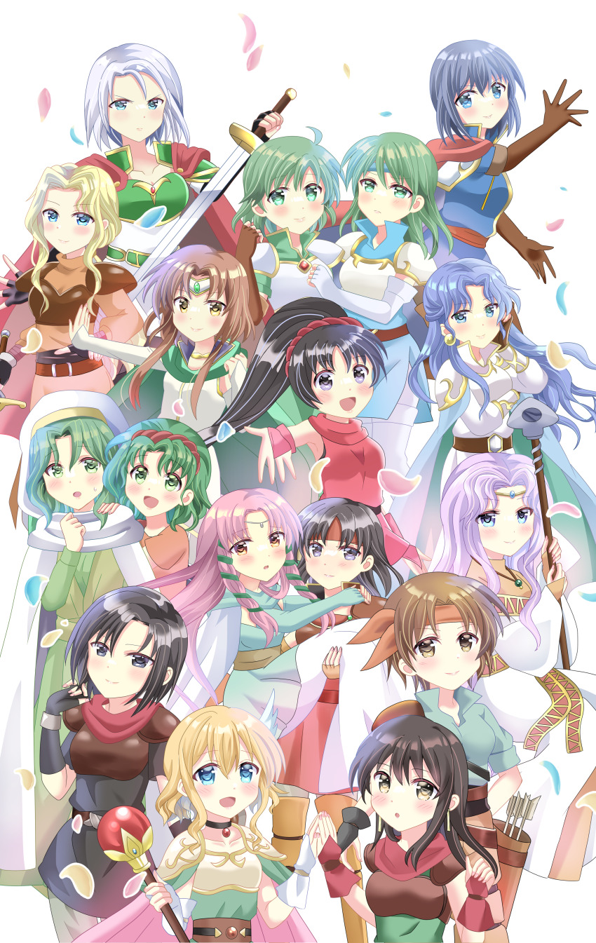 6+girls, :d, absurdres, amalda_(fire_emblem), armor, black_hair, blonde_hair, blue_eyes