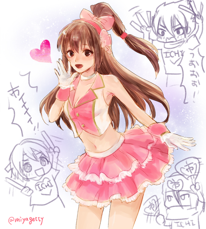 azai_nagamasa_(sengoku_musou), breasts, brown_eyes, brown_hair, chibi, choker, cleavage, frilled_skirt