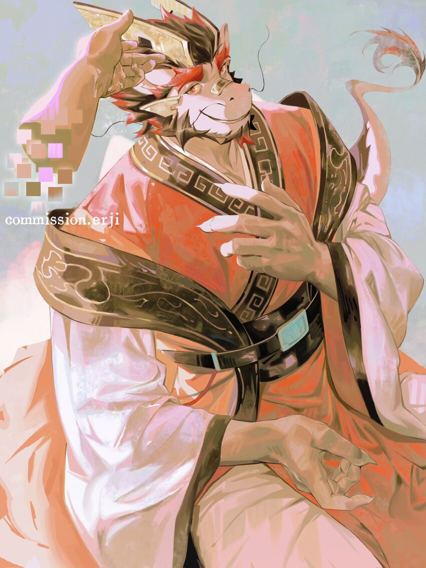 1boy, animal_ears, artist_name, chinese_clothes, claws, commission, disembodied_hand, dragon_boy