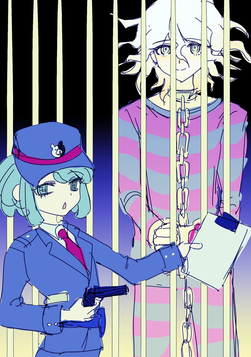 1boy, 1girl, age_difference, caroline_(persona_5)_(cosplay), chain, child, clipboard, collar