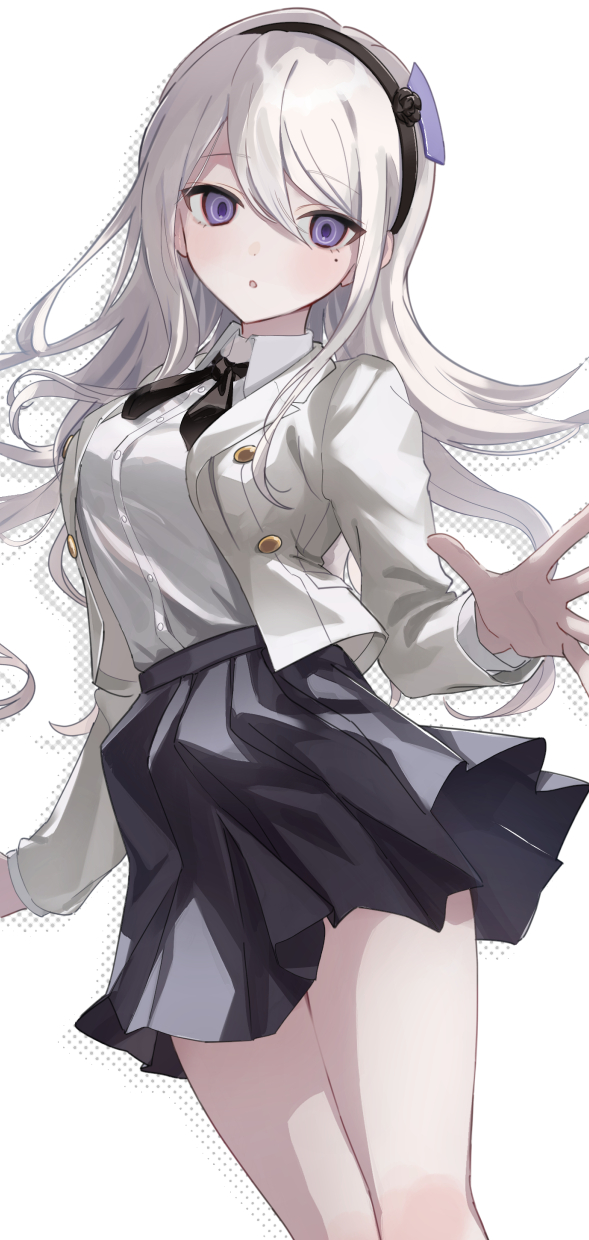 1girl, black_hairband, black_headband, black_skirt, blush, female_focus, hairband, headband