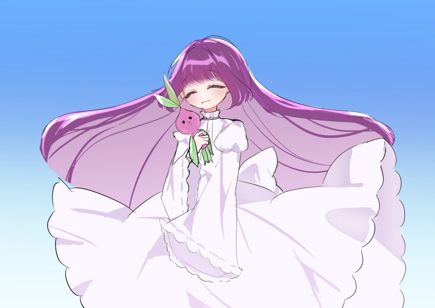 1girl, blunt_bangs, closed_mouth, cookie_run, crk_gyul, cross-laced_headwear, dress, highres